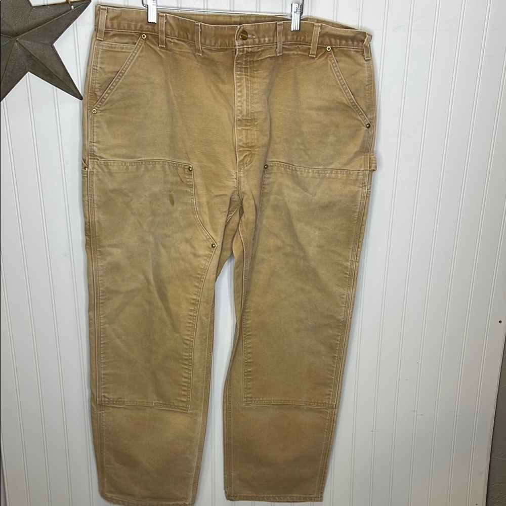 Carhartt Men's Double Front Brown Cargo Pants Dungaree Fit Size 43X31